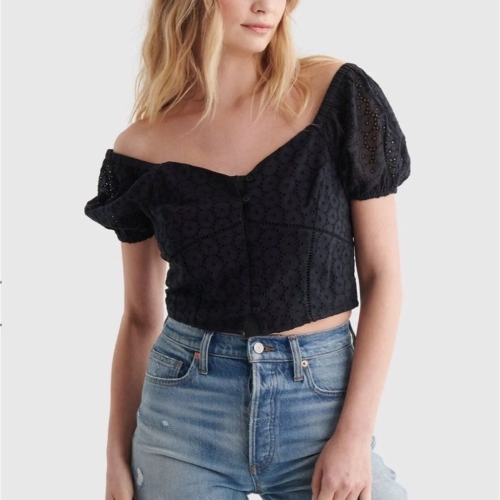 Lucky Brand Eyelet Crop Top size XXL Jet Black
